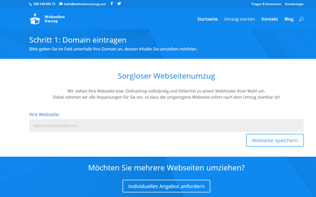 Webseiten Umzugsassistent Schritt1